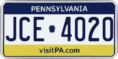 PA license plate JCE4020