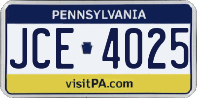 PA license plate JCE4025