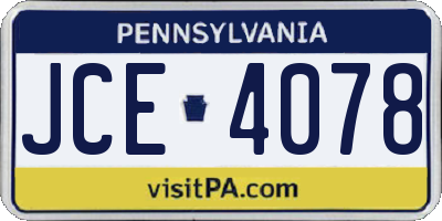 PA license plate JCE4078