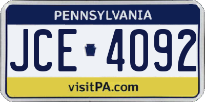 PA license plate JCE4092