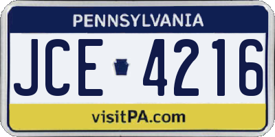 PA license plate JCE4216