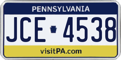 PA license plate JCE4538