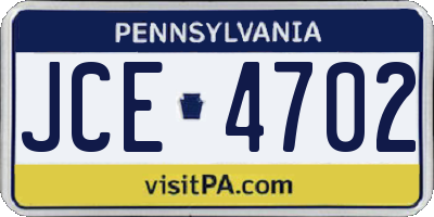 PA license plate JCE4702