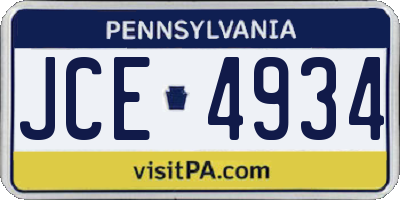 PA license plate JCE4934