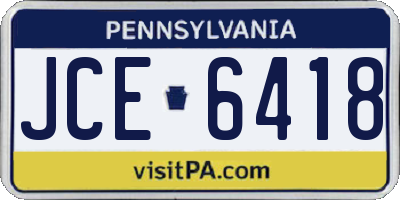 PA license plate JCE6418