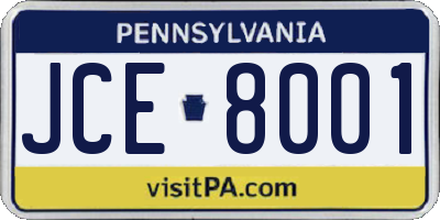 PA license plate JCE8001