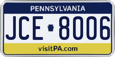 PA license plate JCE8006