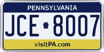PA license plate JCE8007