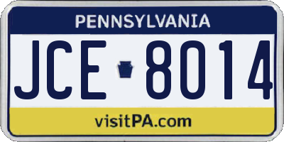 PA license plate JCE8014