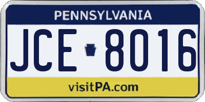 PA license plate JCE8016