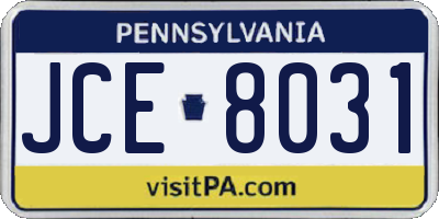 PA license plate JCE8031