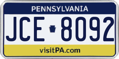 PA license plate JCE8092