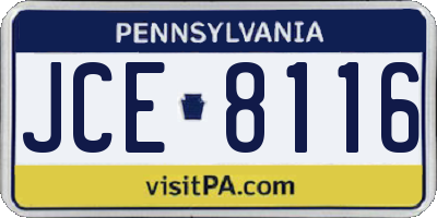 PA license plate JCE8116