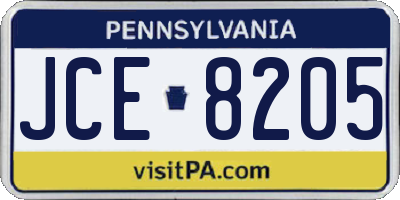 PA license plate JCE8205