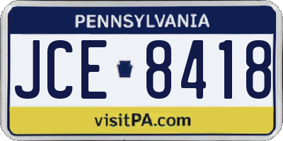 PA license plate JCE8418