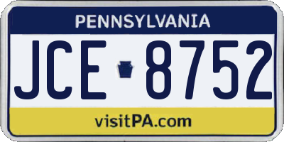 PA license plate JCE8752