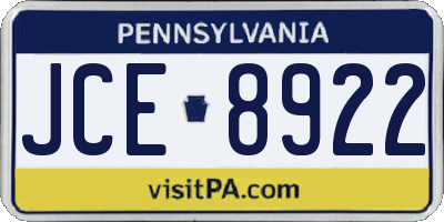 PA license plate JCE8922