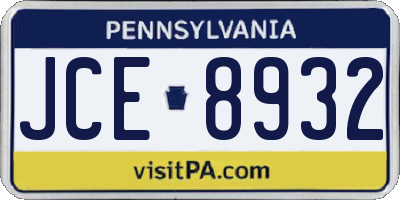 PA license plate JCE8932