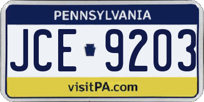 PA license plate JCE9203