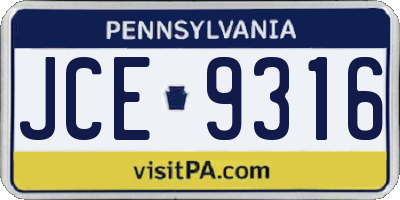 PA license plate JCE9316