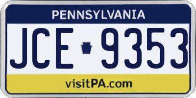 PA license plate JCE9353