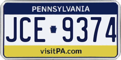 PA license plate JCE9374