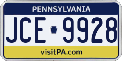 PA license plate JCE9928