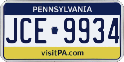 PA license plate JCE9934