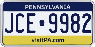 PA license plate JCE9982