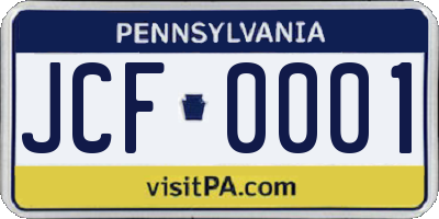 PA license plate JCF0001