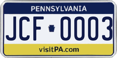 PA license plate JCF0003