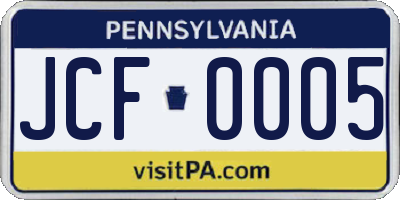 PA license plate JCF0005