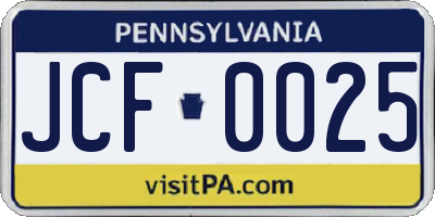 PA license plate JCF0025