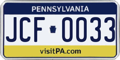 PA license plate JCF0033