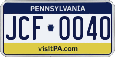 PA license plate JCF0040
