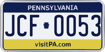 PA license plate JCF0053
