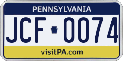 PA license plate JCF0074