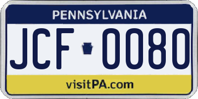 PA license plate JCF0080