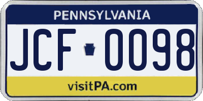 PA license plate JCF0098