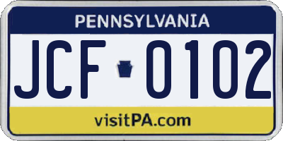PA license plate JCF0102