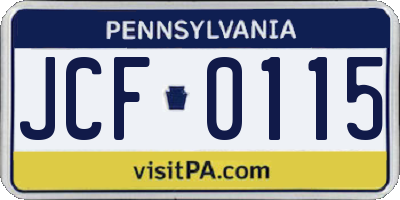 PA license plate JCF0115