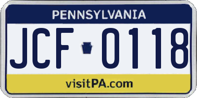 PA license plate JCF0118