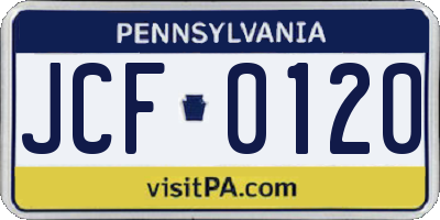 PA license plate JCF0120