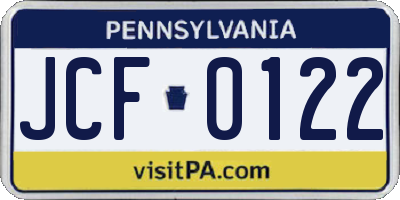 PA license plate JCF0122
