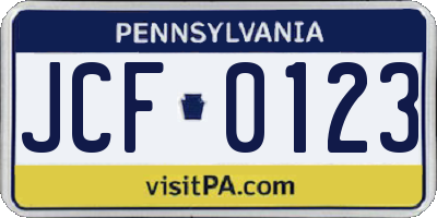 PA license plate JCF0123