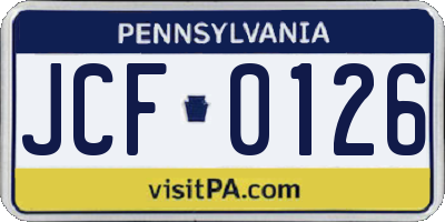 PA license plate JCF0126