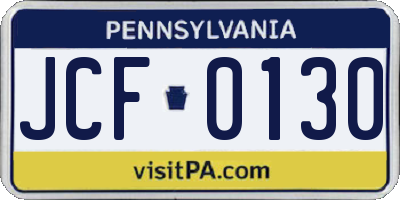 PA license plate JCF0130