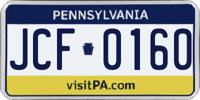 PA license plate JCF0160