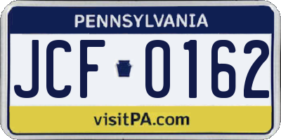 PA license plate JCF0162