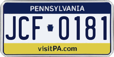 PA license plate JCF0181